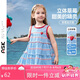 ASK JUNIOR立體草莓兒童裙子夏小童無袖背心連衣裙女童格紋公主裙 藍(lán)色  120