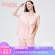 蘭卓麗（Langerie）純棉家居服女上下套裝短袖雙層防凸點(diǎn)舒適透氣睡衣薄款2025夏季 淡粉 XL (170)