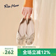 reemoor睿慕2025夏季新款水鉆方頭淺口珍珠蝴蝶結(jié)百搭平底鞋單鞋女 杏色 38