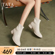 他她（TATA）法式時裝短靴女靴子休閑羊皮彈力靴冬季新款XJE01DD4 米白 37