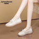 James Kevin2024新款牛皮百搭小白鞋牛筋護士女鞋樂(lè )福鞋春秋季軟底孕婦媽媽鞋 米白色 39 245mm