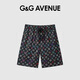 G&G AVENUE 1992法國G&G AVENUE輕奢潮牌夏季黑白三彩休閑五分褲男女同款老花短褲 黑色/Black S 90-120斤