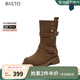 百思圖任敏同款西部舞會(huì)冬新款牛仔堆堆靴馬丁短靴女BP310DZ4 咖啡色 36