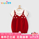優(yōu)奇嬰兒衣服女寶寶夏季超薄短袖連體衣女童薄款百天紅色喜慶周歲禮服