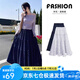 蘿美醬2025新款復(fù)古碎花半身裙女春夏季高腰蛋糕裙顯瘦遮胯a字中長裙子 藏藍色碎花裙 M