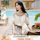 香影度假風(fēng)掛脖露肩上衣女夏2025新款含亞麻釘珠短袖波西米亞小衫 鷺白 M 160/84A/95-110斤