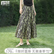 對(duì)白復(fù)古藤蔓碎花半身裙女夏季薄款2025新款松緊腰度假風(fēng)a字傘裙 綠咖碎花 L