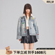LALABOBO涂鴉牛仔棉服秋冬新款寬松百搭加厚外套女裝上衣LBDD-WSMW13 中藍(lán)白 M