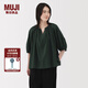 無印良品（MUJI）女式 強(qiáng)捻短袖罩衫 t恤上衣打底衫女款內(nèi)搭女裝25年夏季 BC2LLC5S 深綠色 M (160/84A)
