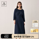 Marc O'Polo/MOP【商場同款】春夏季圓領(lǐng)多褶七分袖長款連衣裙女收腰 深海藍(lán)899 L /175