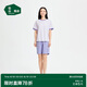 松山棉店萌寵條紋短袖短褲套裝情侶睡衣夏棉莫家居服寬松女士-紫色L