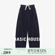 Basic House/百家好萊賽爾純色拼接休閑褲設計感高腰闊腿彎刀長(cháng)褲 藏青 L