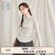 紫涵（ZIHAN）紫涵新中式印花盤扣長袖T恤女2025春季新款立領(lǐng)斜襟修身顯瘦上衣 銀月灰 L