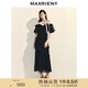 MAXRIENY法式復(fù)古花邊收腰連衣裙25春款浪漫赫本風(fēng)長裙約會小黑裙 黑色 L