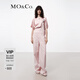 MO&Co.牛仔褲背帶褲夏臟染工裝風(fēng)格高腰可調(diào)節(jié)肩帶搭扣摩安珂 粉杏色 XS 155