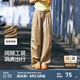 森馬（Semir）休閑褲女松緊腰闊腿褲高街酷颯風夏設(shè)計感抽繩工裝褲潮流潮酷 咖色調(diào)00355 XL