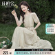 絲柏舍系帶連衣裙2024夏裝新款女裝優(yōu)雅甜美壓褶印花中長裙