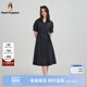 Hush Puppies【舒適休閑】暇步士女裝2025夏季輕盈古巴領(lǐng)可調(diào)節(jié)腰帶半袖裙 玄青藍(lán) L