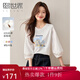熙世界sllsky燈籠七分袖印花T恤女秋2025新款時(shí)尚減齡中袖天絲體恤上衣 流沙白 XL