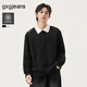 gxg.jeans男裝 多色肌理面料撞色休閑翻領(lǐng)衛衣男生上衣 25秋新品 黑色 L (175)