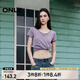 ONLY2025春季新款復(fù)古做舊正肩修身顯瘦圓領(lǐng)短款T恤女|125101065 E37 羽狀紫色 L