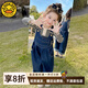 G.DUCKKIDS小黃鴨童裝女童春秋季背帶褲套裝兒童女孩條紋衛衣牛仔褲兩件套 牛仔藍 100 (建議90-98cm 2-3周歲）