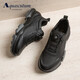 雅格獅丹（Aquascutum）男鞋2025新款牛皮透氣旋鈕扣休閑鞋男士戶(hù)外跑步運動(dòng)鞋 黑色 41