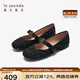 萊爾斯丹春季新款復(fù)古圓頭小香風(fēng)瑪麗珍女鞋絨面平底單鞋5T00806 黑色 BKF 36