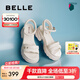 百麗（Belle）厚底增高涼鞋女2025夏季新款商場同款真皮質(zhì)感涼鞋D7Z2DBL5 米白 38 (240mm)