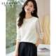 薩拉維夫圓領(lǐng)鏤空長(cháng)袖t恤女2025春夏新款寬松女士襯衣雪紡顯瘦上衣 白色 S [8095斤]