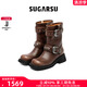 SugarSu白鹿趙今麥同款|酥履秋冬牛皮美拉德時裝高跟騎士短靴女 棕色 37