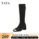 他她（TATA）粗跟彈力長靴女靴子氣質(zhì)顯瘦高筒靴冬季新款6JN01DG4 黑色 36