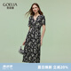 歌莉婭碎花連衣裙女夏2025新款法式獨(dú)特漂亮扭結(jié)小裙子1E4L4K3R0 83D黑底米白山茶花印花 M
