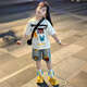女童短褲套裝2025新款女孩夏季洋氣卡通短袖兒童T恤短褲兩件套 套裝【上衣+短褲】 140