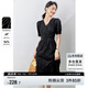 尚都比拉法式連衣裙夏季優(yōu)雅V領(lǐng)提花面料中長(zhǎng)款氣質(zhì)收腰顯瘦裙子 黑色 L