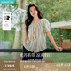 茵曼森系V領(lǐng)系帶豎條紋襯衫2025夏季女裝新款松弛感設(shè)計(jì)寬松上衣 黑白間條 L 襯衫(28牛仔褲)
