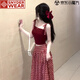 SNYDER WEAR2025夏季新款女套裝甜美可愛(ài)修身紅色上衣+寬松高腰紅格半身裙女 【套裝】上衣+半身裙  S 建議80-100斤