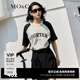 MO&Co.美式復古運動撞色插肩袖寬松純短袖T恤籃球服上衣上裝 日落白色-第2批 M 165