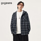 gxg.jeans男裝 藍色格紋復古潮流寬松連帽夾克外套男 25秋新品 格紋 L (175)