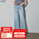 LILY春新款女裝休閑通勤款百搭時(shí)尚毛邊顯瘦直筒闊腿牛仔褲女 404淺藍(lán) L