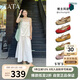 他她TATA女鞋25秋淺口單鞋蝴蝶結(jié)瑪麗珍芭蕾羊皮鞋子YRT03CQ5綠/棕 34