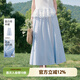 片斷藍色半身裙女2025夏季新款高腰顯瘦a字裙文藝減齡格子長裙 藍白 M