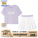 Skechers斯凱奇童裝女童針織短袖短裙夏季套裝兒童戶外舒適T恤衫P224G043 淺雪青色/00EW 150 cm