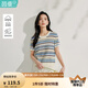 茵曼（INMAN）薄款法式彩虹條針織衫2025夏季女裝新款通勤短袖套頭衫上衣 彩虹藍 L