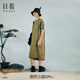 日著原創(chuàng)設(shè)計(jì)女裝2024夏季新款寬松拼接運(yùn)動(dòng)條紋針織中長(zhǎng)連衣裙子 影黃條 M