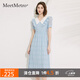 MeetMetro瑪依爾2025夏季新款撞色娃娃領(lǐng)連衣裙女法式甜美肌理感裙子 藍(lán)色【現(xiàn)貨閃電發(fā)】 S