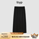 旅途原品（ltyp）二醋酸極簡優(yōu)雅緞面及地/八分直筒半裙開叉半身裙夏季 八分版-靜謐黑-二醋酸 M/160cm（現(xiàn)貨）
