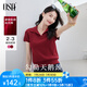 歐莎（OSA）polo領(lǐng)坑條針織t恤衫女2025年夏季薄款減齡顯瘦小個子短袖上衣 紅色 L