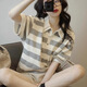 何佳功短袖t恤純棉短袖設計感夏季2025年新款小眾打底衫上衣女裝寬松 白灰條紋 L (95-110斤）