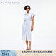 TOMMY HILFIGER25新款夏季女裝亞麻休閑純色系帶收腰寬松襯衫裙連衣裙44653 淺藍色C1O S 34